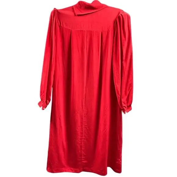 Vintage 80s SILK Elegant Red Cowl Neck Shift Dress Minimalist Old Money 7/8 - Picture 3 of 10